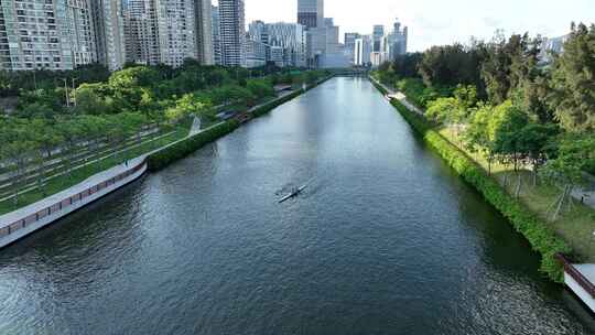 深圳南山区大沙河生态长廊赛艇航拍