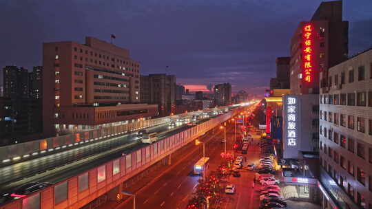 辽宁沈阳崇山路一环城市交通夜景航拍