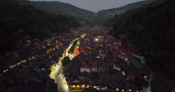 贵州黔东南肇兴侗寨夜景航拍