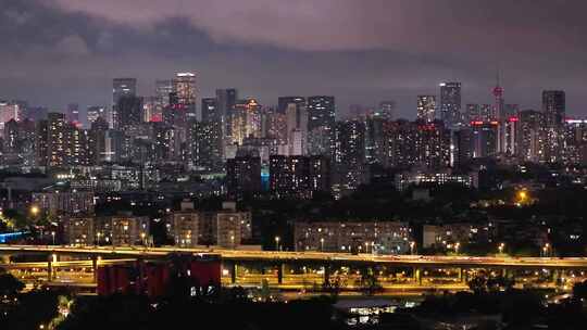 成都东湖公园二环路震撼航拍夜景城市大景