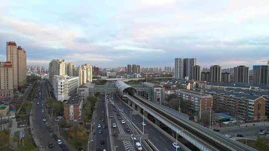 天津海河复兴门地铁站海津大桥城市交通风光