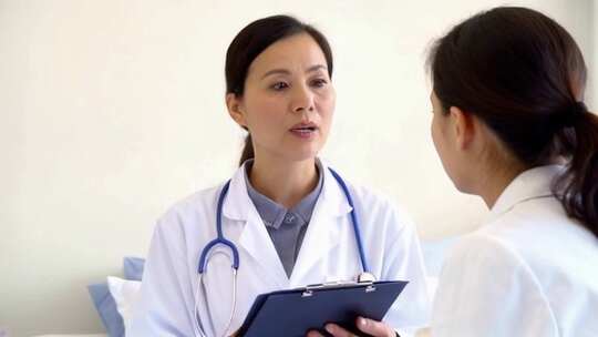 医院医生在和病人交谈讨论看病询问病情ai