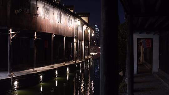 浙江绍兴柯桥古镇景区夜景灯光秀