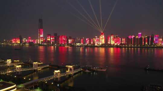 航拍武汉长江江景城市夜景灯光秀