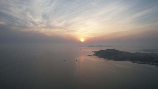 中国最美海岛长岛晚霞夕阳航拍