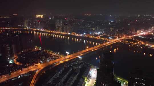 衡阳城市城区夜景航拍