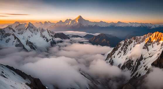 雪山云雾阳光山峰云海日出自然生态环境风景