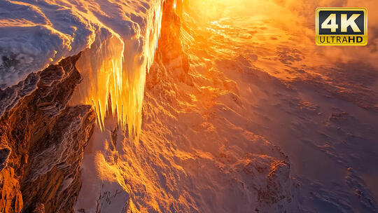 黄昏落日夕阳大自然结冰冰锥唯美风景