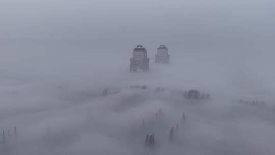 万福大桥晨雾 超低平流雾