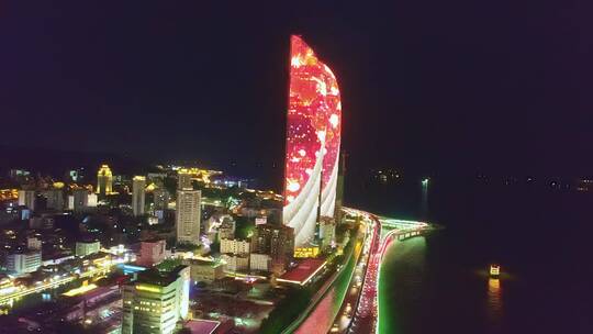 演武大桥世茂海峡双子大厦夜景视频素材模板下载