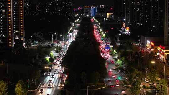 航拍鄂州地标旅游景点吴都乔街夜景