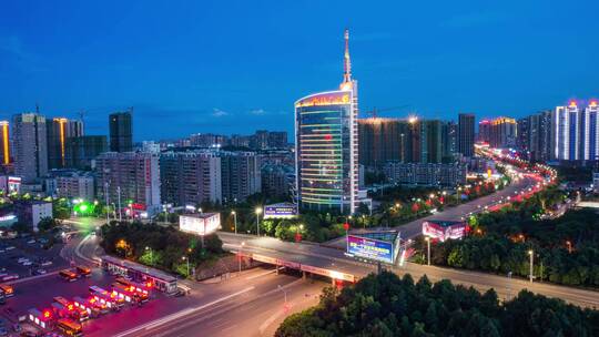 湖南衡阳广电中心夜景4k航拍延时