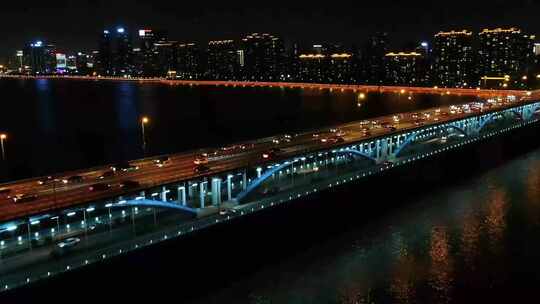 航拍杭州复兴大桥车流夜景视频素材模板下载