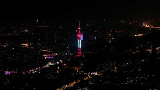 航拍南京新街口夜景素材灯光