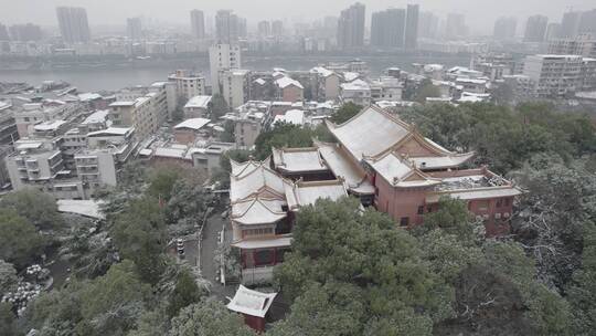 湖南衡阳回雁峰雪景4k航拍