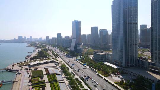 4K 航拍青岛西海岸新区现代建筑街景