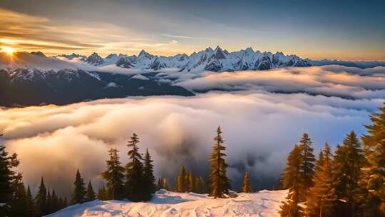 雪山云海日出自然风光