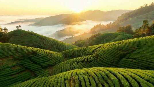 晨曦中的茶山风光