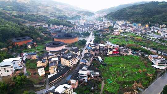 福建永定土楼王景区村落全景