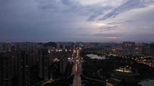 江西宜春城市夜幕降临晚霞夜景航拍