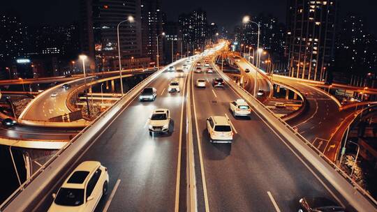 鲁班路高架夜景航拍视频素材模板下载