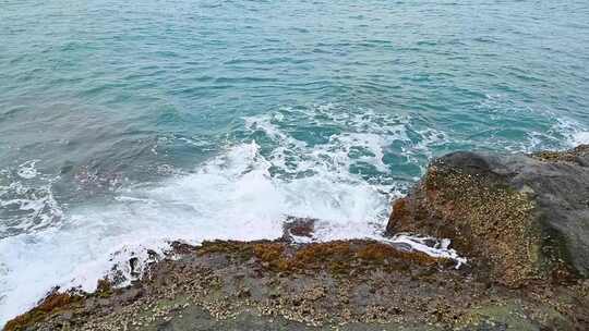 早晨大海海浪浪花拍打礁石升格慢动作