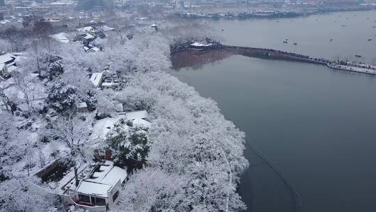 断桥 西湖  雪景 杭州 航拍 2