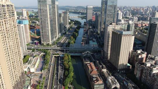 航拍湖北武汉万达汉街总部国际楚河汉街