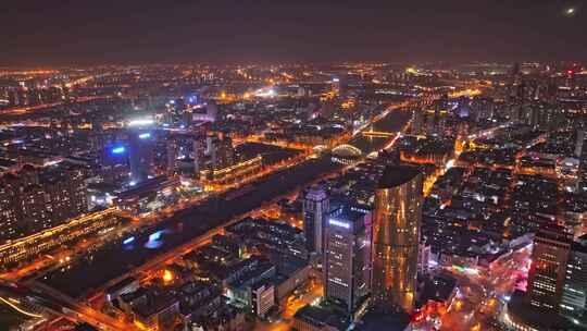 天津海河夜景航拍