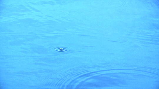 水滴落在一片蓝色的水面上