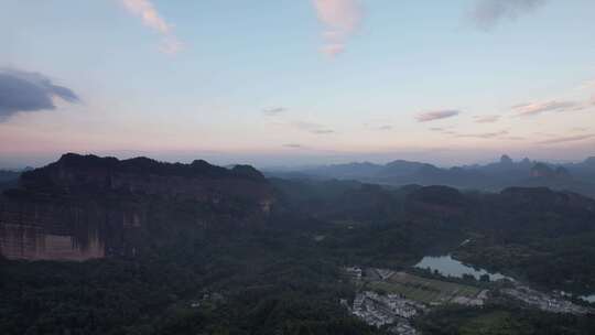 广东韶关丹霞山晚霞日落航拍