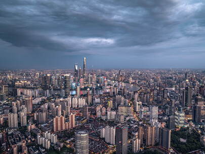 上海航拍夜景蓝调