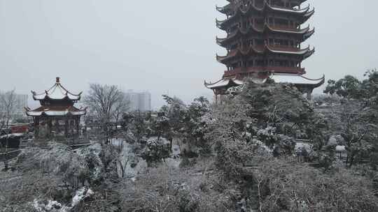 武汉武昌区黄鹤楼雪景航拍