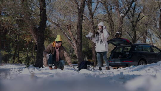 幸福情侣在雪地里玩耍视频素材模板下载