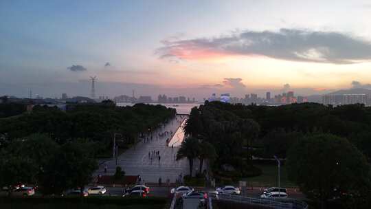 福建厦门城市晚霞夜幕降临夜景航拍