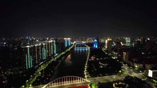 航拍浙江宁波城市夜景灯光