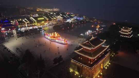 湖南岳阳巴陵广场后羿斩巴蛇雕像城市夜景