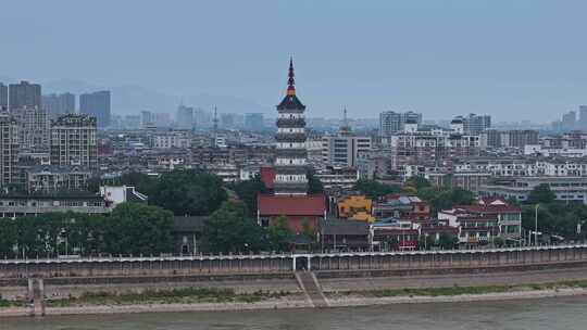 航拍安徽安庆城市风光迎江寺振风塔