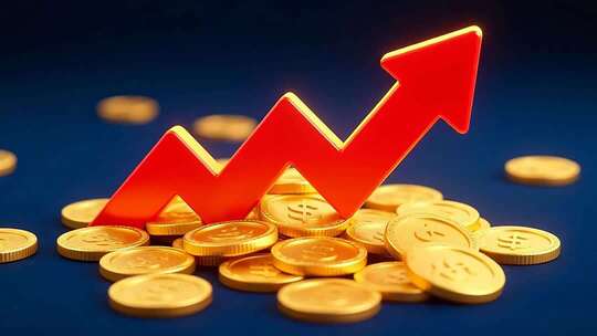 金币上的红色上升箭头图表