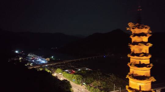 丽水厦河塔夜景航拍视频素材模板下载