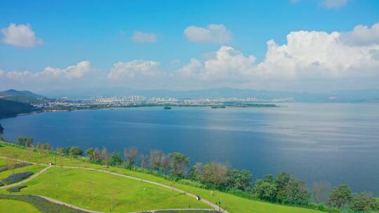 昆明晋宁区滇池大湾片区自然风光航拍