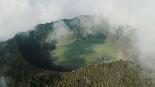 火山，墨西哥，火山口湖，雾