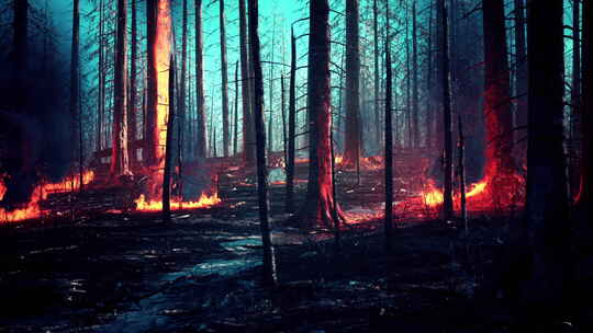 森林大火后树木被烧毁