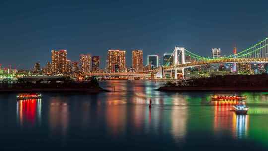 东京彩虹大桥夜景延时