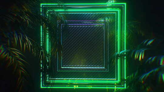 棕榈树的玻璃霓虹灯框架视频素材模板下载