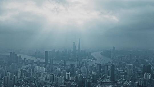 上海浦西阴天全景航拍