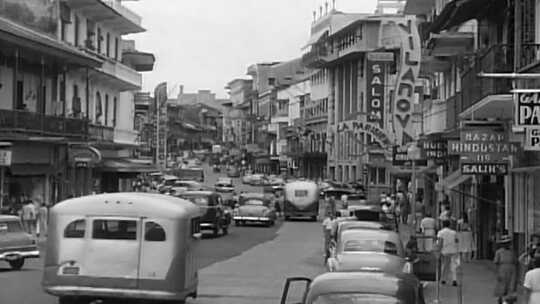 40年代巴拿马城市街道集市商贩建筑店铺