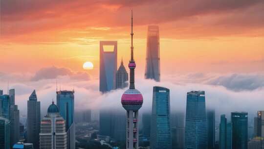 上海陆家嘴东方明珠晨景