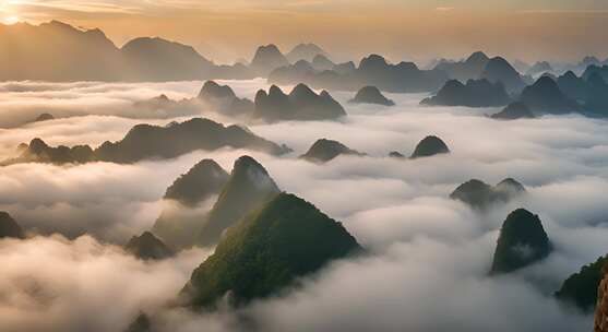 桂林山水合集山峰云海群山云雾缭绕自然风景