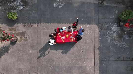 航拍过年拜年传统节日气氛